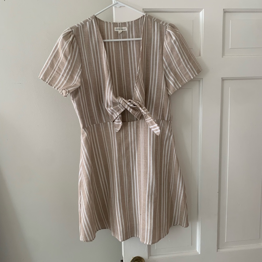 Cotton Candy LA tan stripe tie front dress